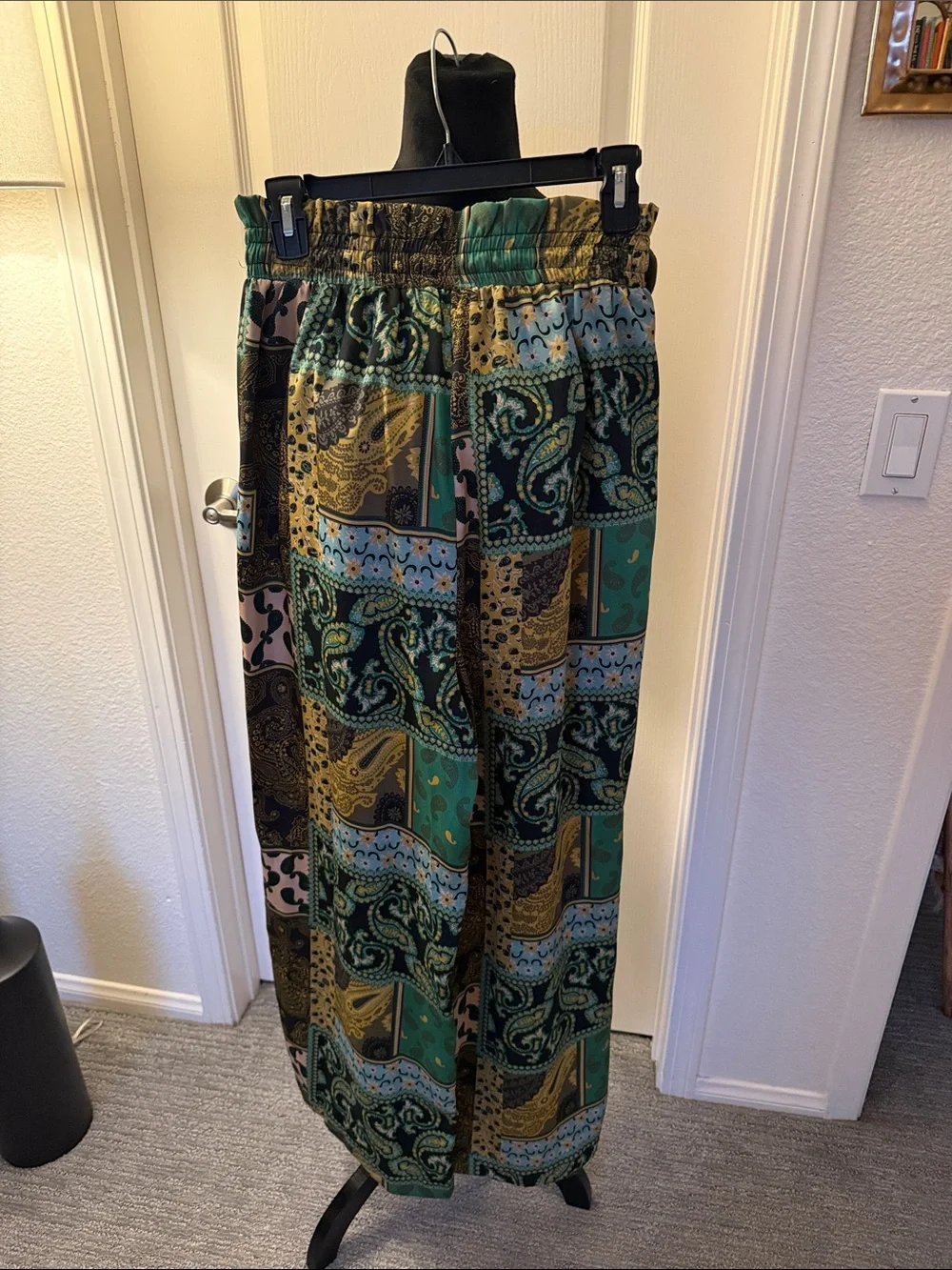 Free People Patchwork Paisley Wide Leg Pants - Green, Mustard & Pink